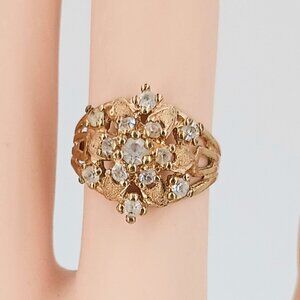 Vintage Uncas Cocktail Ring CZs Spray Design 14kt Gold Plated Size 6 UNR37